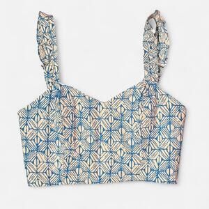 Geometric Greek Crop Top with Ruffled Straps